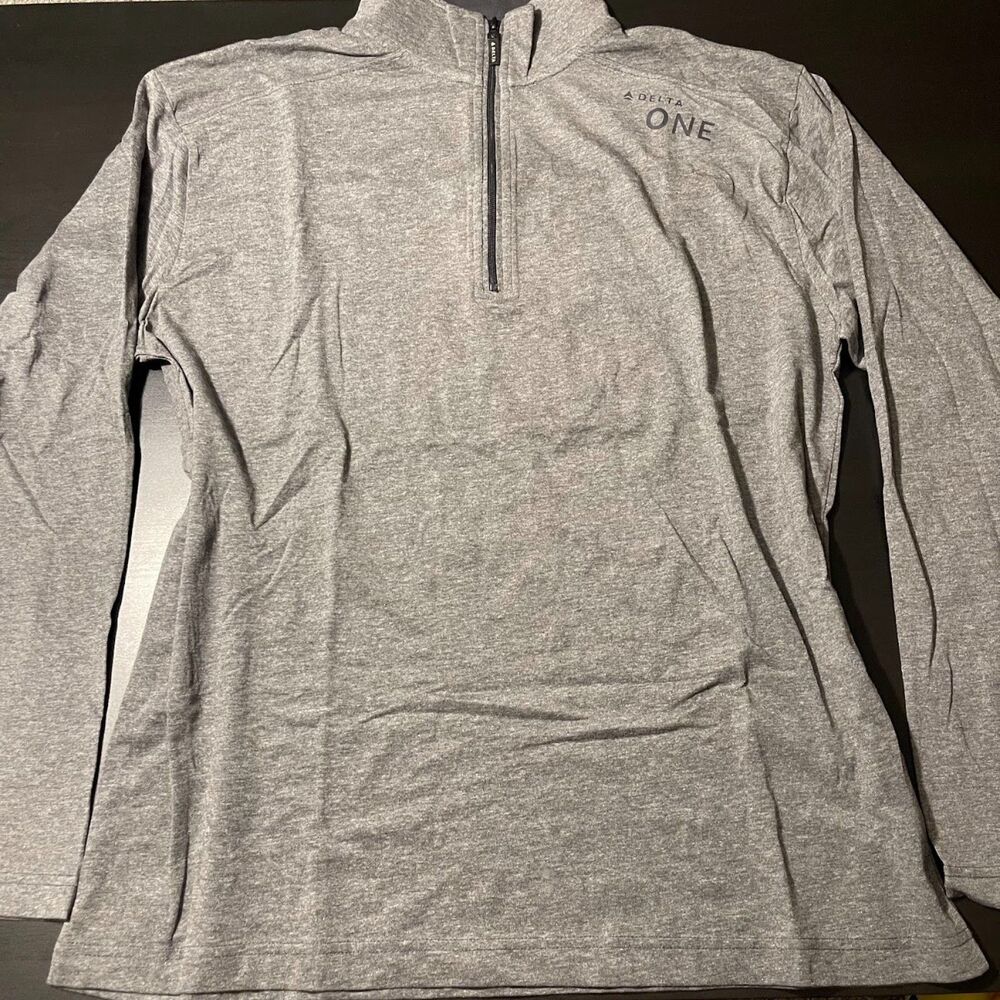 DELTA ONE 1/4 Zip Sweater Mens L/XL Gray Poly Cotton